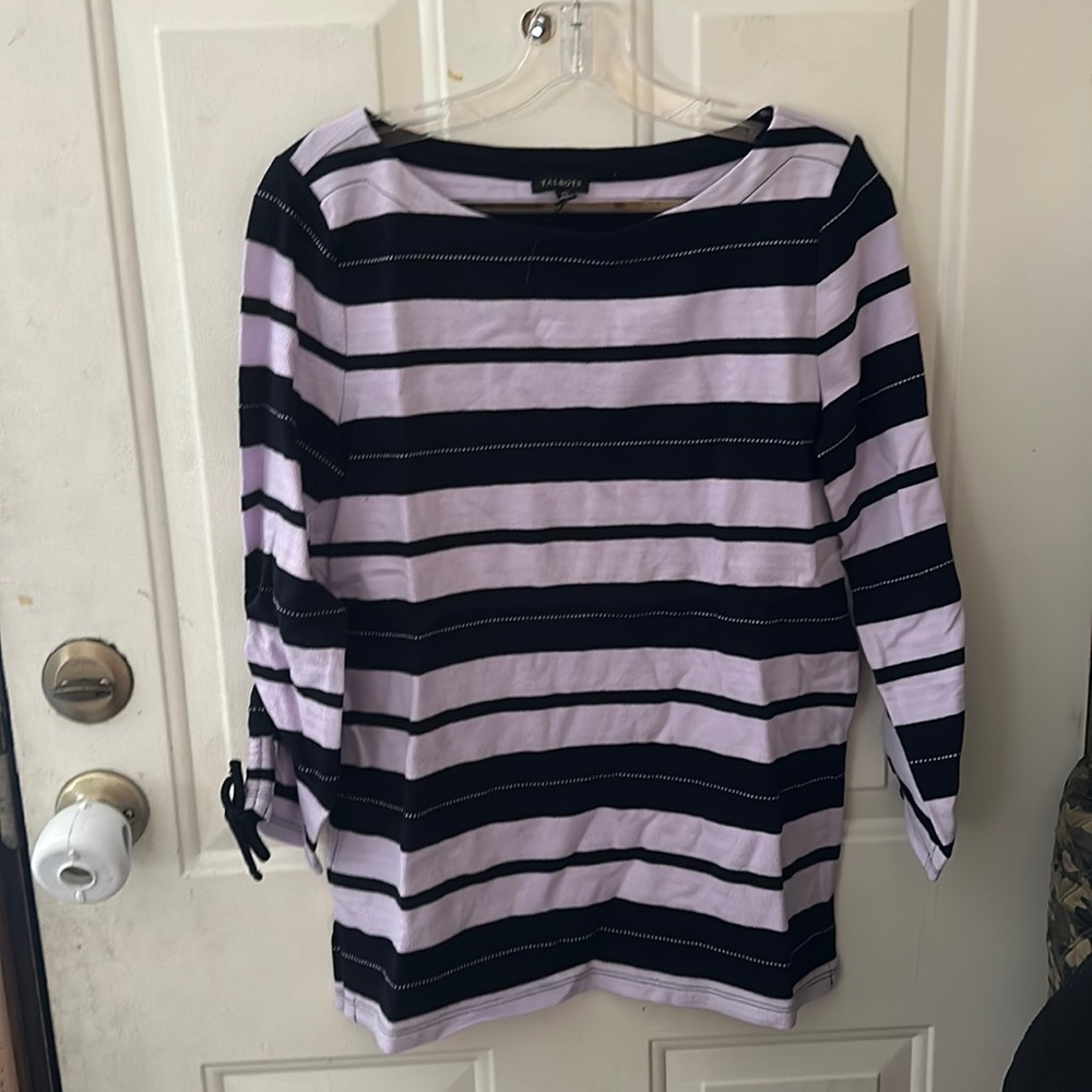TALBOTS STRIPED KNIT TOP: PURPLE/NAVY: NWOT: SZ XS